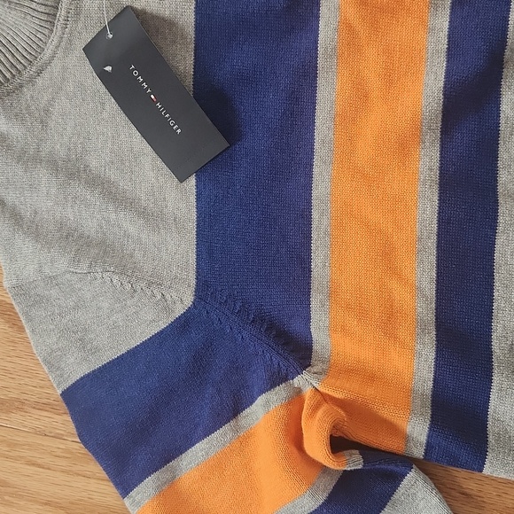 Tommy Hilfiger Men's Zip-Up Gray Sweater with Blue and Orange Stripes Large - Picture 14 of 17